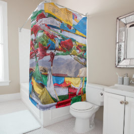 Tibetaans landschap met gebedvlaggen - Himalaya Douchegordijn