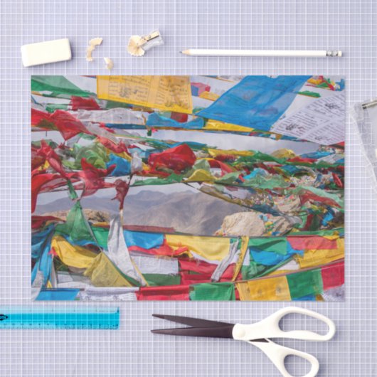 Tibetaans landschap met gebedvlaggen - Himalaya Tissuepapier (Craft)