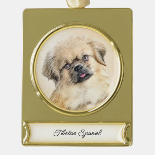 Tibetaans Spaniel Schilderen - Cute Original Dog A Verguld Banner Ornament