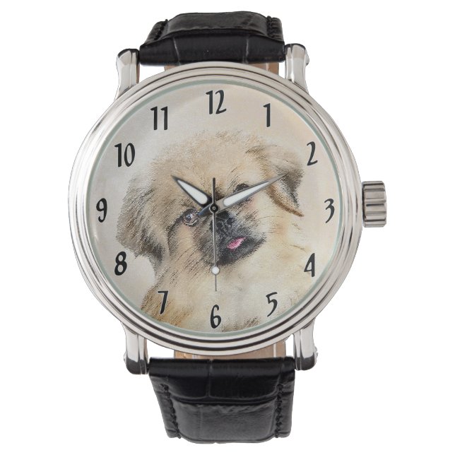 Tibetaans Spaniel Schilderen - Kute Original Dog A Horloge (Voorkant)