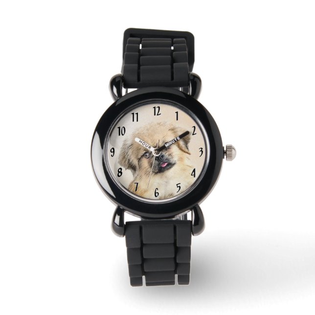 Tibetaans Spaniel Schilderen - Kute Original Dog A Horloge (Voorkant)