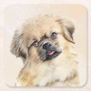 Tibetaans Spaniel Schilderen - Kute Original Dog A Kartonnen Onderzetters