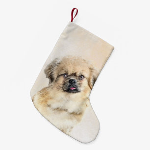 Tibetaans Spaniel Schilderen - Kute Original Dog A Kleine Kerstsok