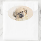 Tibetaans Spaniel Schilderen - Kute Original Dog A Ovale Sticker (Tas)