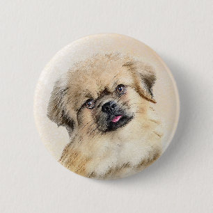 Tibetaans Spaniel Schilderen - Kute Original Dog A Ronde Button 5,7 Cm