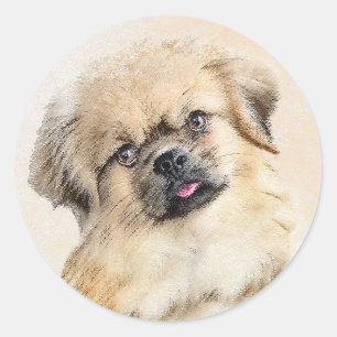 Tibetaans Spaniel Schilderen - Kute Original Dog A Ronde Sticker