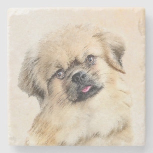 Tibetaans Spaniel Schilderen - Kute Original Dog A Stenen Onderzetter