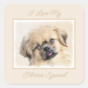 Tibetaans Spaniel Schilderen - Kute Original Dog A Vierkante Sticker