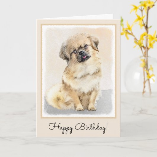 Tibetaans Spaniel schilderen - Oorspronkelijke hon Kaart (Gele Bloem)