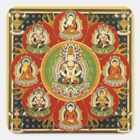  Tibetaans Tantrisch Boeddhisme Boeddha Mandala Vierkante Sticker (Voorkant)