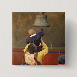 Tibetaanse boeddhistische monnik tilt een jongen o vierkante button 5,1 cm