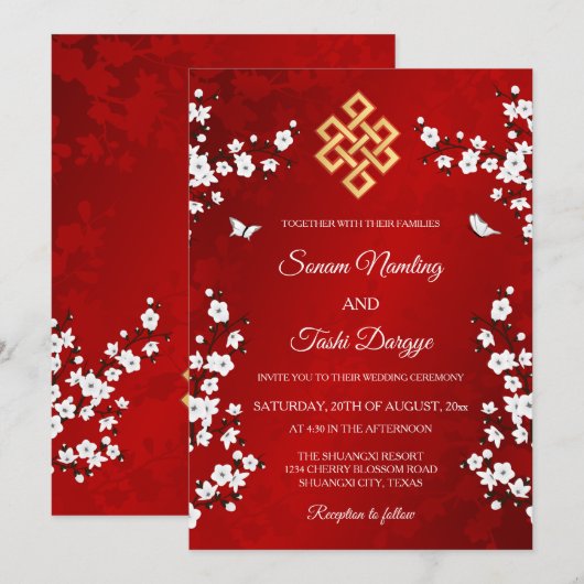 Tibetaanse eindeloze knoop | Witte kersenbloesem Kaart (Voorkant / Achterkant)