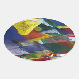 Tibetaanse gebedsvlaggen in Boudhanath Stupa Nepal Ovale Sticker