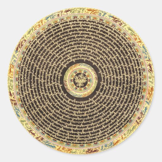 Tibetaanse Mandala Kunst (Zwart & Goud) Ronde Sticker (Voorkant)