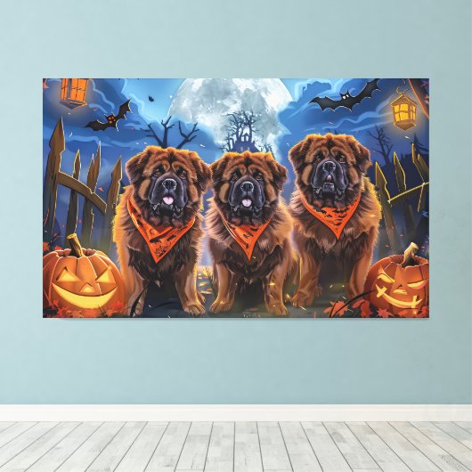 Tibetaanse Mastiff Halloween Spooky Canvas Afdruk (Insitu (Houten vloer))
