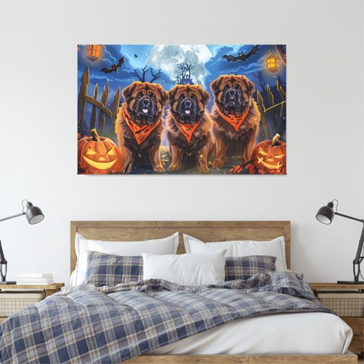 Tibetaanse Mastiff Halloween Spooky Canvas Afdruk (Insitu (Slaapkamer))