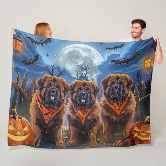Tibetaanse Mastiff Halloween Spooky Fleece Deken (In situ)