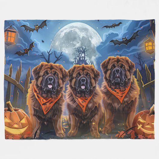 Tibetaanse Mastiff Halloween Spooky Fleece Deken (Voorkant (Horizontaal))