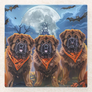 Tibetaanse Mastiff Halloween Spooky Glazen Onderzetter