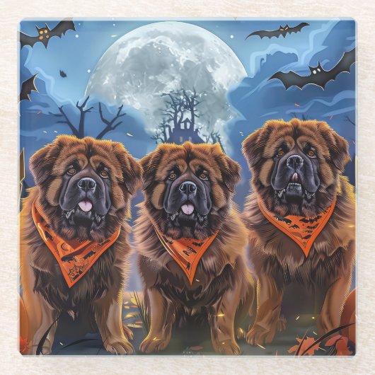 Tibetaanse Mastiff Halloween Spooky Glazen Onderzetter (Voorkant)