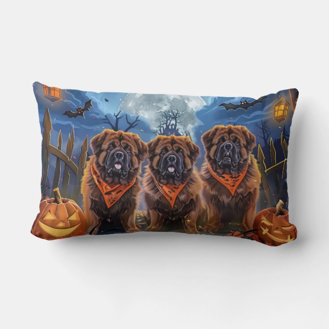 Tibetaanse Mastiff Halloween Spooky Kussen (Achterkant)