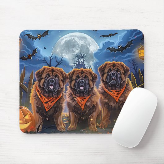 Tibetaanse Mastiff Halloween Spooky Muismat (Met muis)