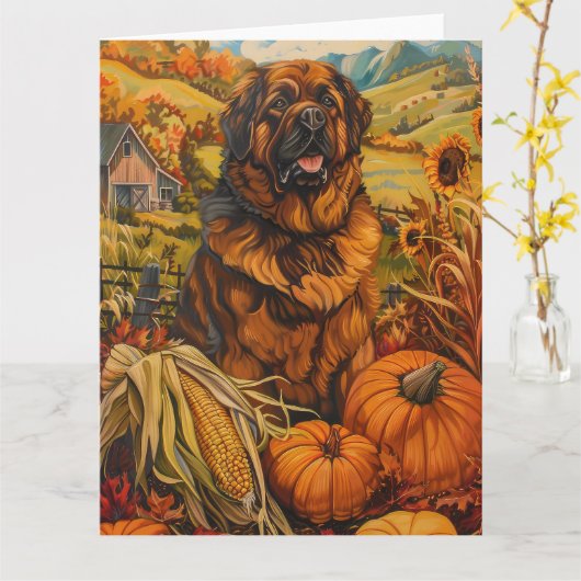 Tibetaanse Mastiff Hond Herfst Oogst Thanksgiving Kaart (Gele Bloem)