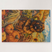 Tibetaanse Mastiff Hond Herfst Oogst Thanksgiving Legpuzzel (Horizontaal)