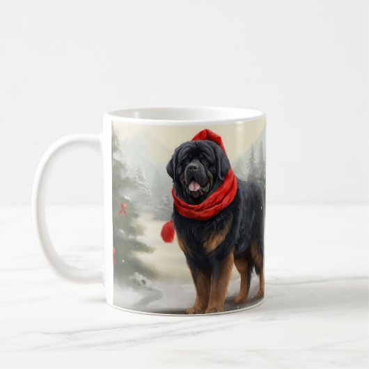Tibetaanse Mastiff Hond in Sneeuw Kerstmis Koffiemok (Links)