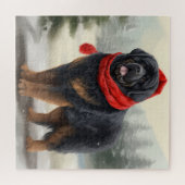Tibetaanse Mastiff Hond in Sneeuw Kerstmis Legpuzzel (Horizontaal)