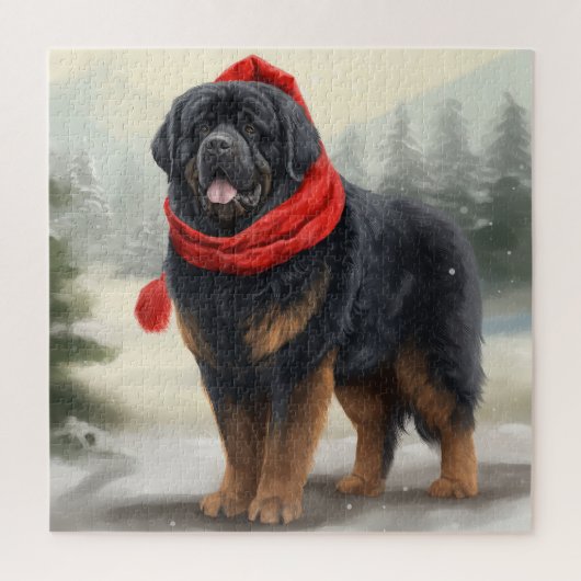 Tibetaanse Mastiff Hond in Sneeuw Kerstmis Legpuzzel (Verticaal)