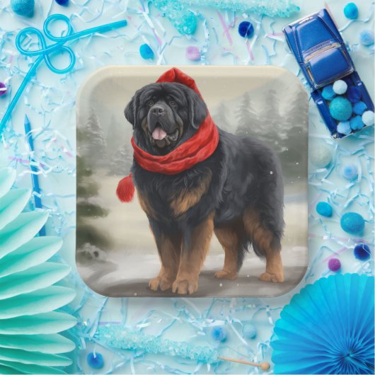 Tibetaanse Mastiff Hond in Sneeuw Kerstmis Papieren Bordje (Feest)
