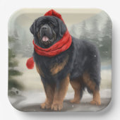 Tibetaanse Mastiff Hond in Sneeuw Kerstmis Papieren Bordje (Voorkant)