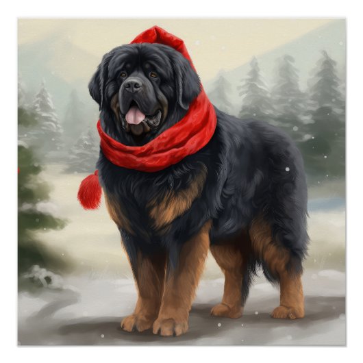 Tibetaanse Mastiff Hond in Sneeuw Kerstmis Perfect Poster (Voorkant)