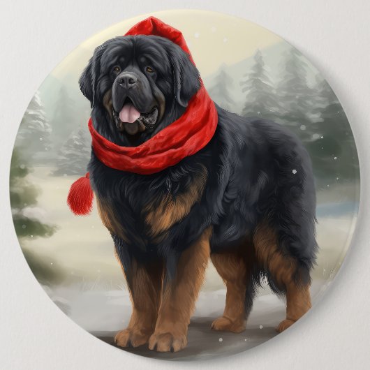 Tibetaanse Mastiff Hond in Sneeuw Kerstmis Ronde Button 6,0 Cm (Voorkant)