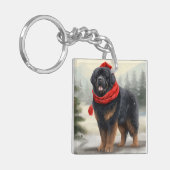 Tibetaanse Mastiff Hond in Sneeuw Kerstmis Sleutelhanger (Voorkant Links)