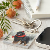 Tibetaanse Mastiff Hond in Sneeuw Kerstmis Sleutelhanger (Voorkant Rechts)