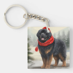 Tibetaanse Mastiff Hond in Sneeuw Kerstmis Sleutelhanger