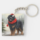 Tibetaanse Mastiff Hond in Sneeuw Kerstmis Sleutelhanger (Achterkant)