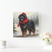 Tibetaanse Mastiff Hond in Sneeuw Kerstmis Vierkante Klok (Huis)