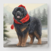 Tibetaanse Mastiff Hond in Sneeuw Kerstmis Vierkante Klok (Voorkant)