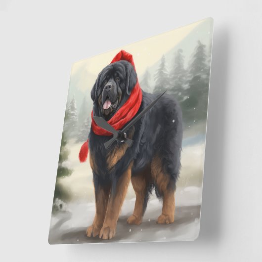 Tibetaanse Mastiff Hond in Sneeuw Kerstmis Vierkante Klok (Hoek)