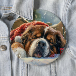 Tibetaanse Mastiff Hond Kerst Feestelijk Ronde Button 6,0 Cm