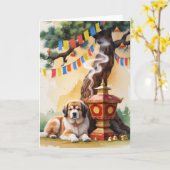 Tibetaanse Mastiff Hond Kerst Wenskaart Kaart (Gele Bloem)