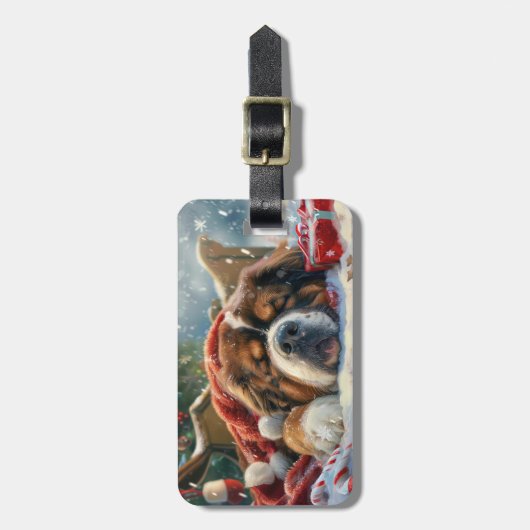 Tibetaanse Mastiff Hond Kerstfeest Bagagelabel (Voorkant verticaal)