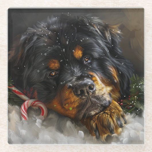 Tibetaanse Mastiff Hond Kerstfeest Glazen Onderzetter (Voorkant)
