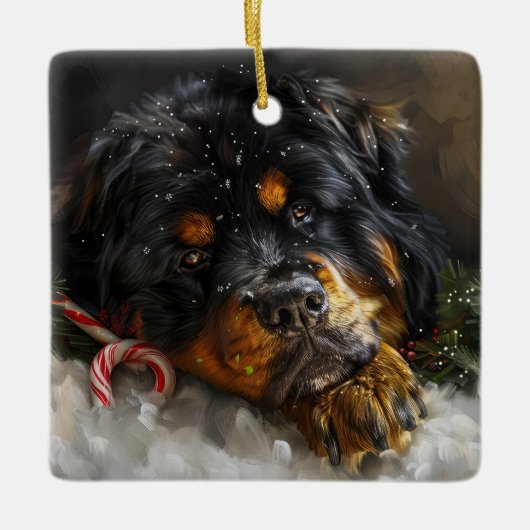 Tibetaanse Mastiff Hond Kerstfeest Keramisch Ornament (Voorkant)