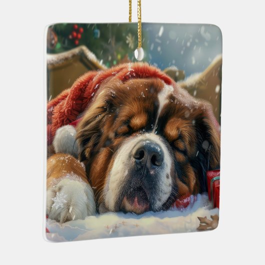 Tibetaanse Mastiff Hond Kerstfeest Keramisch Ornament (Rechts)