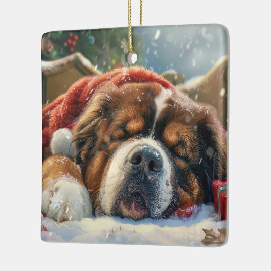 Tibetaanse Mastiff Hond Kerstfeest Keramisch Ornament (Links)