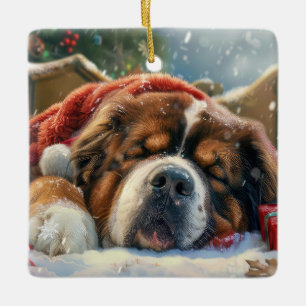 Tibetaanse Mastiff Hond Kerstfeest Keramisch Ornament
